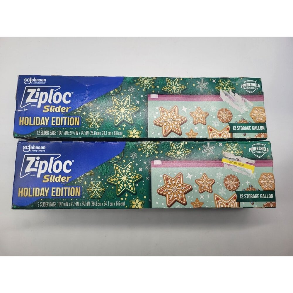 2 Boxes 12 Ziploc Slider Gallon Bags Holiday Edition Christmas Cookie Print New